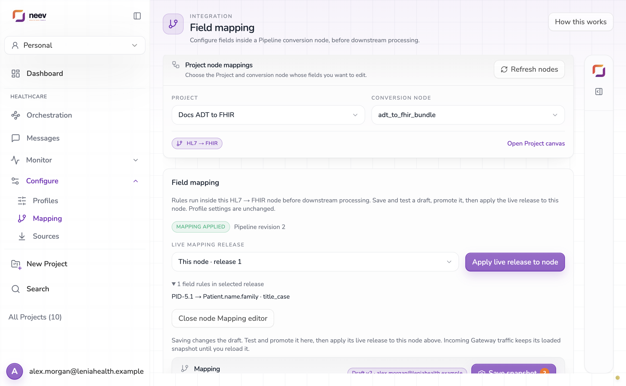 The live release is applied to the node, saved as a new Pipeline revision