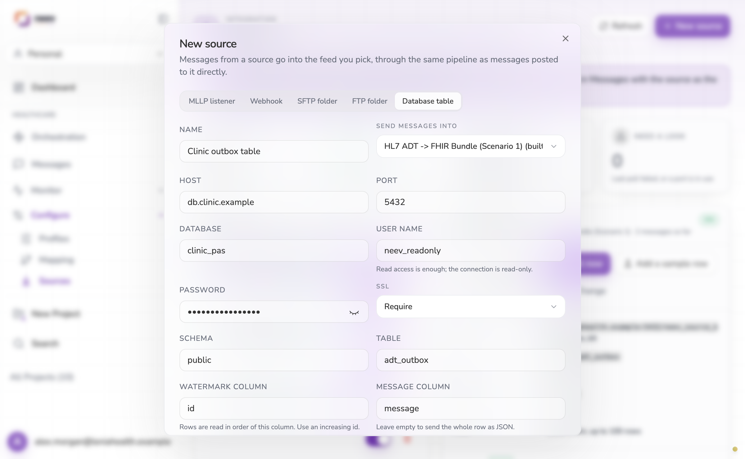 New database table source