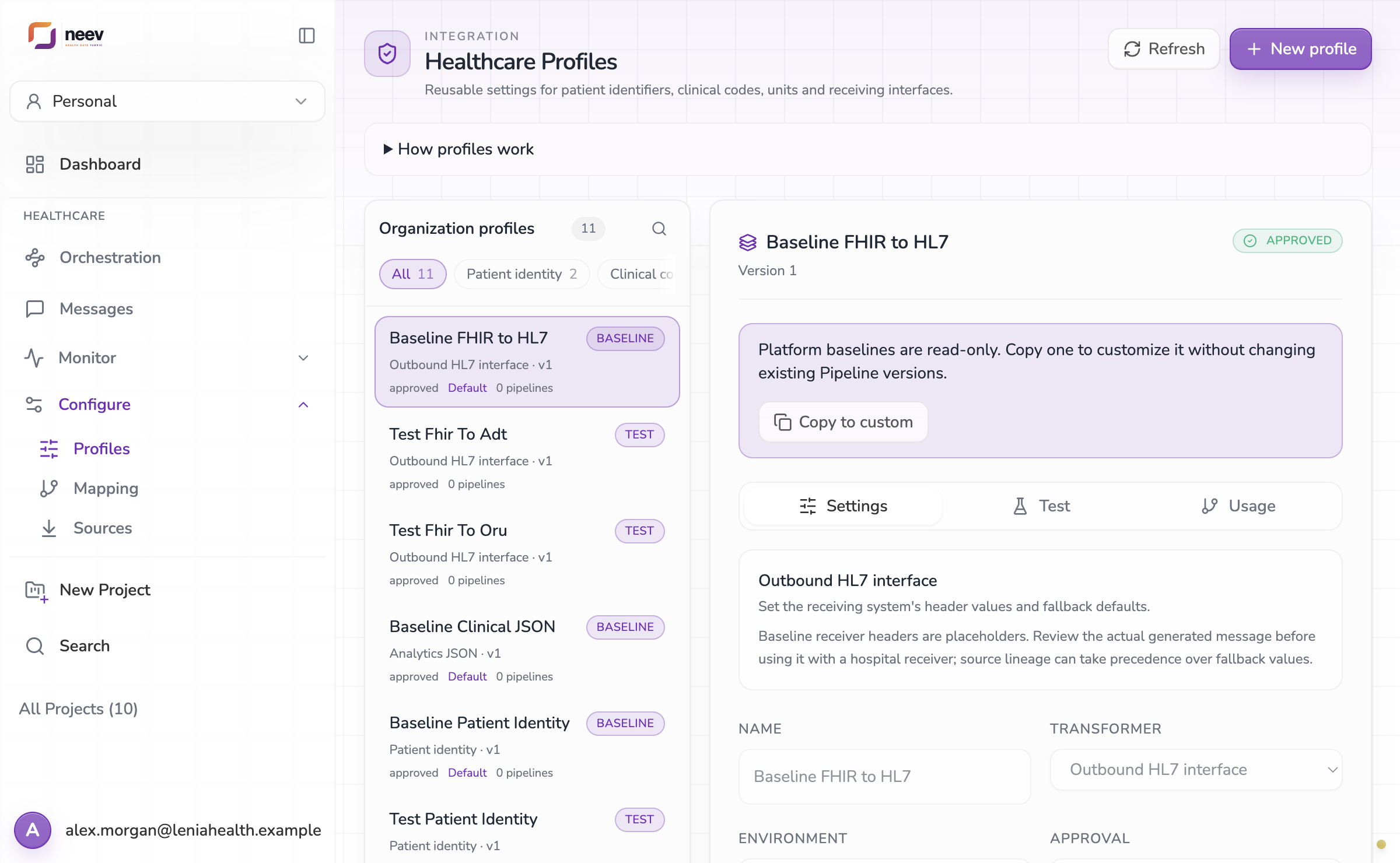 Profiles, with a read-only platform baseline open