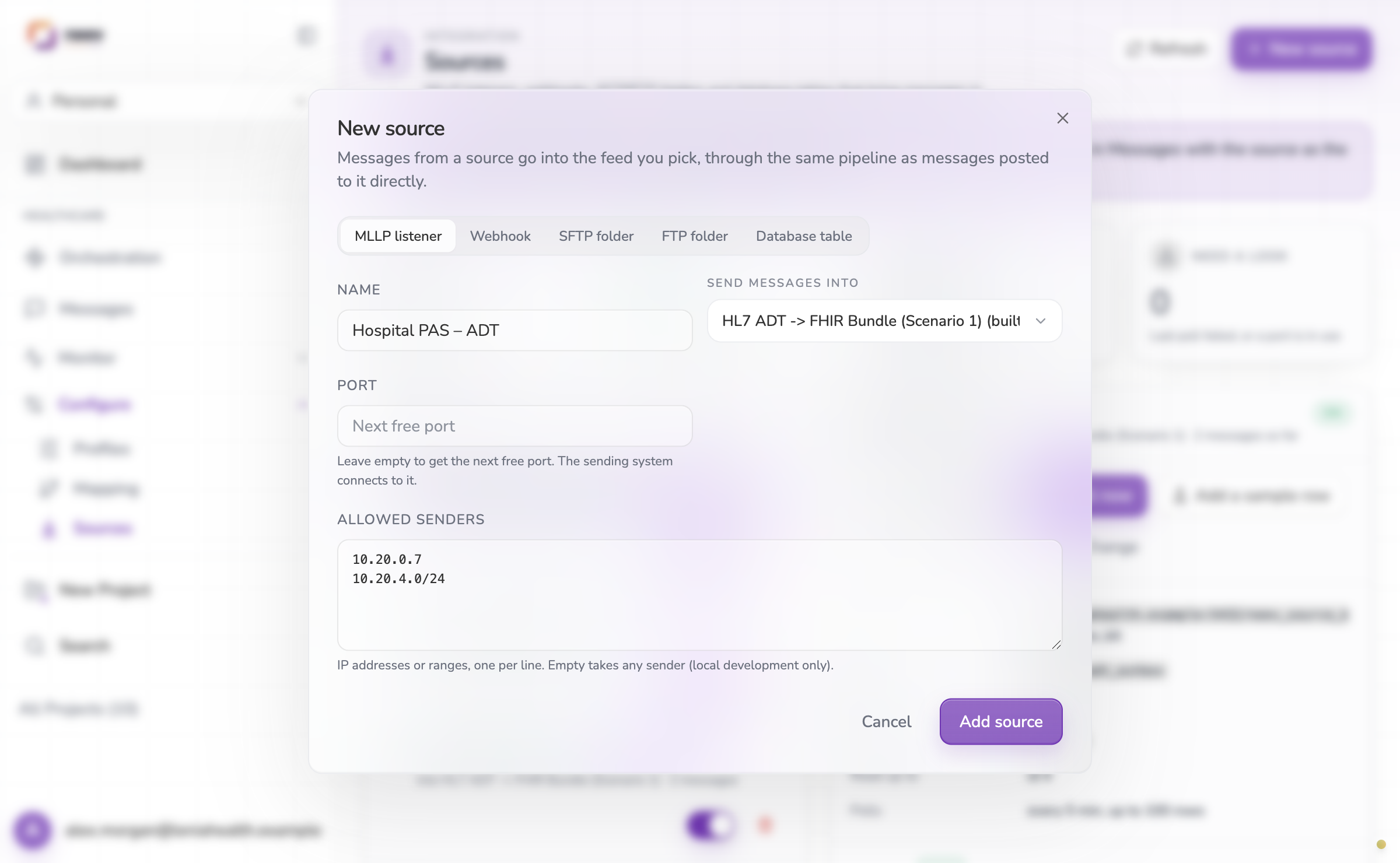 New MLLP listener with two allowed senders
