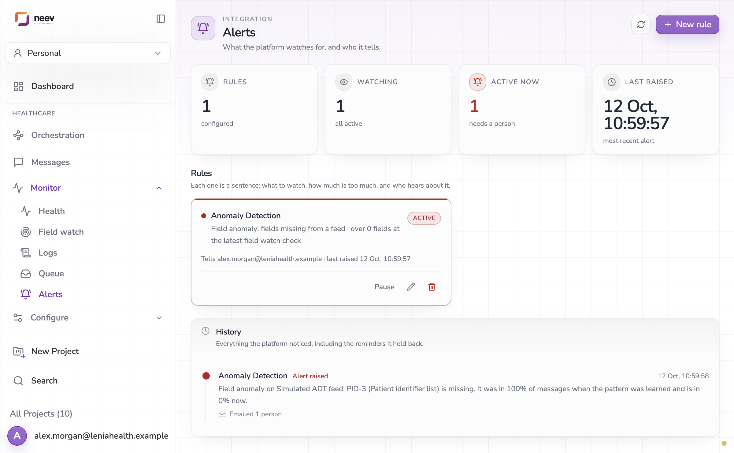 Alert rules and their history