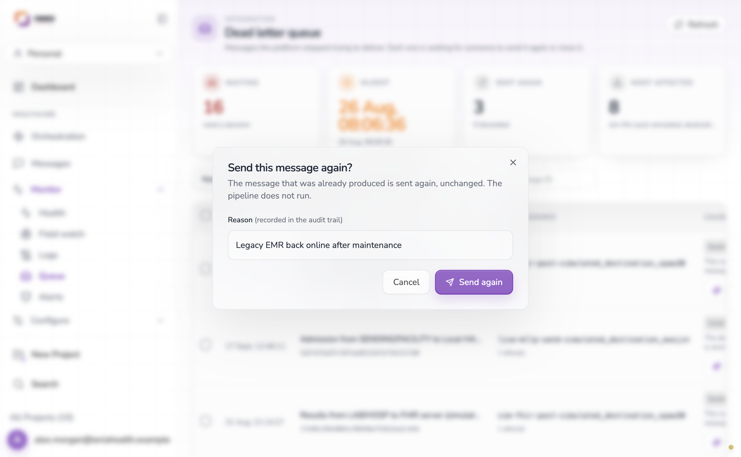 Sending a message again, with a reason