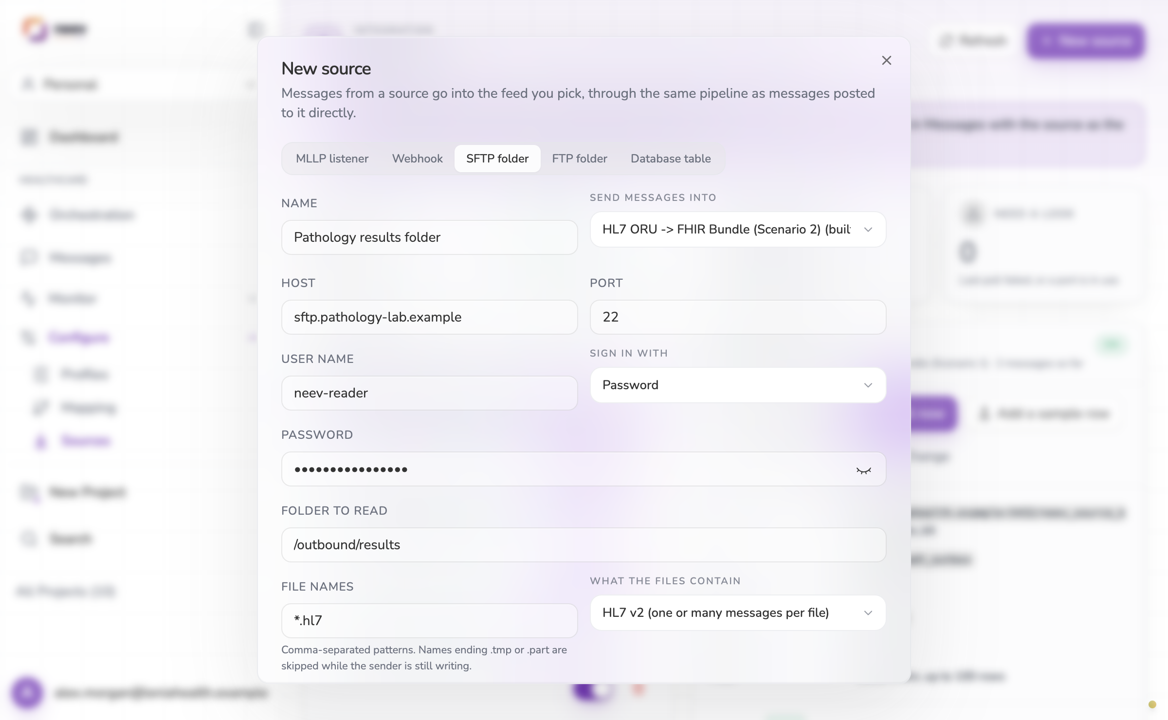 New SFTP folder source