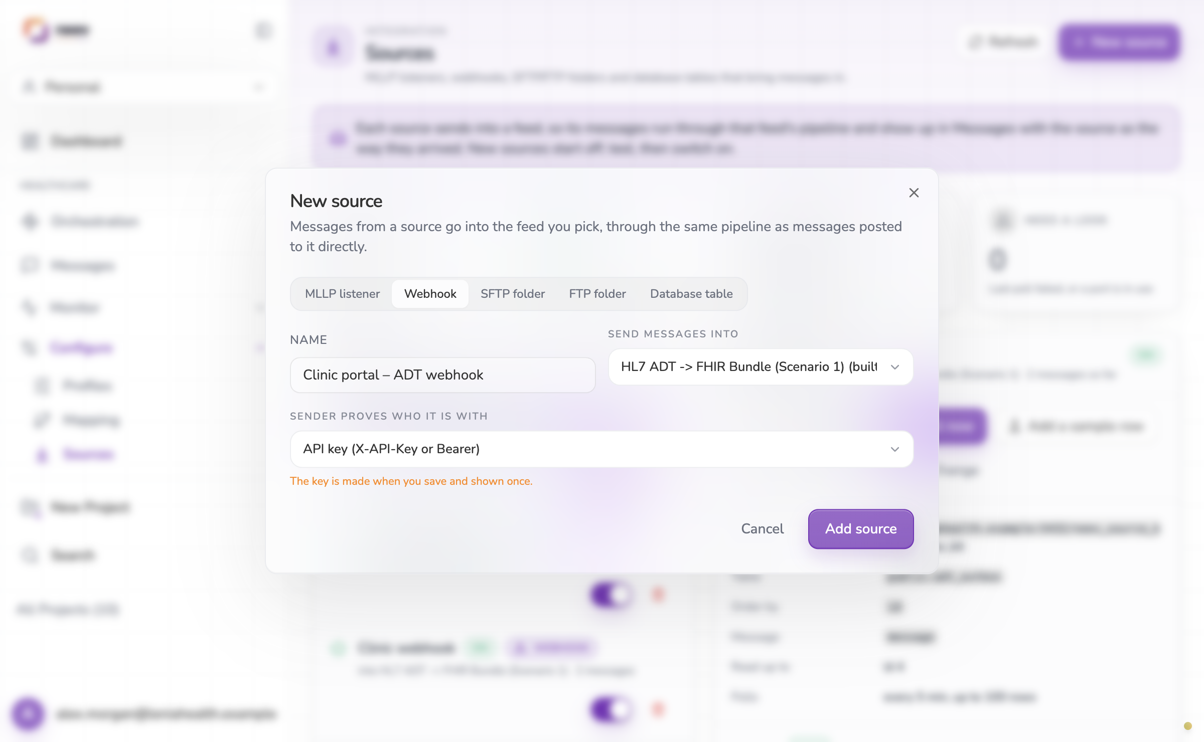 New webhook source